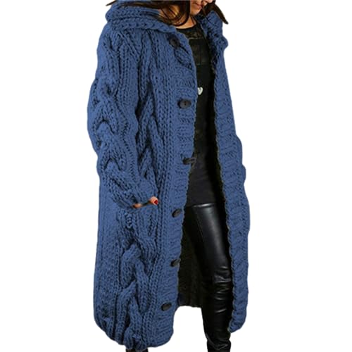 JIAALU Damen Strickjacke Lang Cardigan Kapuzenpullover Grobstrick-Cardigan mit Kapuze Grobstrickjacke Strickmantel mit Kapuze Cardigan Strickpullover Herbst Winter Jacke Sweater Outerwear von JIAALU