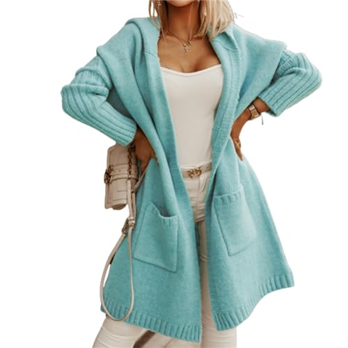 JIAALU Damen Strickjacke Lang Cardigan Kapuzenpullover Grobstrick-Cardigan mit Kapuze Grobstrickjacke Strickmantel mit Kapuze Cardigan Strickpullover Herbst Winter Jacke Sweater Outerwear von JIAALU