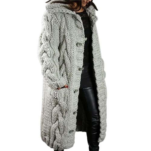JIAALU Damen Strickjacke Lang Cardigan Kapuzenpullover Grobstrick-Cardigan mit Kapuze Grobstrickjacke Strickmantel mit Kapuze Cardigan Strickpullover Herbst Winter Jacke Sweater Outerwear von JIAALU