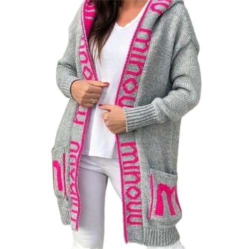 JIAALU Damen Strickjacke Lang Cardigan Kapuzenpullover Grobstrick-Cardigan mit Kapuze Grobstrickjacke Strickmantel mit Kapuze Cardigan Strickpullover Herbst Winter Jacke Sweater Outerwear von JIAALU