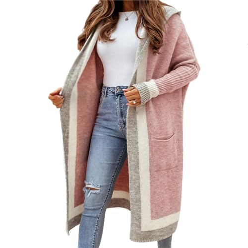JIAALU Damen Strickjacke Lang Cardigan Kapuzenpullover Grobstrick-Cardigan mit Kapuze Grobstrickjacke Strickmantel mit Kapuze Cardigan Strickpullover Herbst Winter Jacke Sweater Outerwear von JIAALU