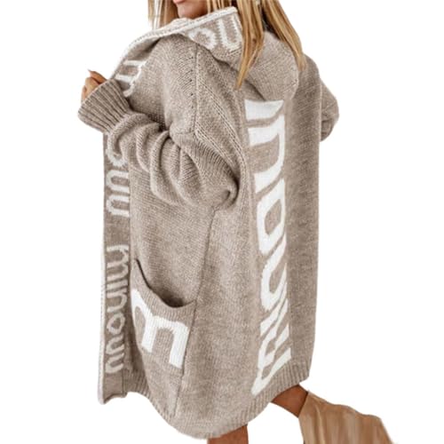 JIAALU Damen Strickjacke Lang Cardigan Kapuzenpullover Grobstrick-Cardigan mit Kapuze Grobstrickjacke Strickmantel mit Kapuze Cardigan Strickpullover Herbst Winter Jacke Sweater Outerwear von JIAALU