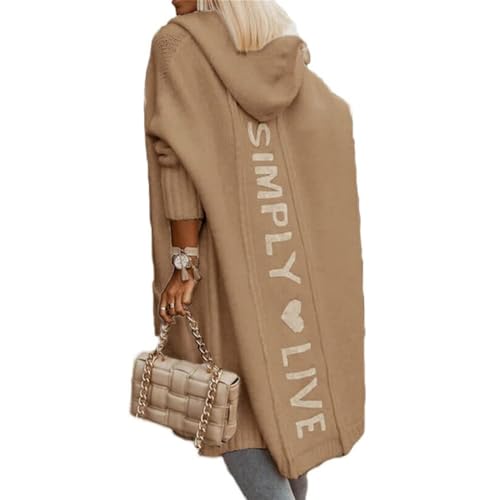 JIAALU Damen Strickjacke Lang WinterJacke Cardigan Kapuzenpullover Grobstrick-Cardigan mit Kapuze Grobstrickjacke Strickpullover HerbstCardigan von JIAALU