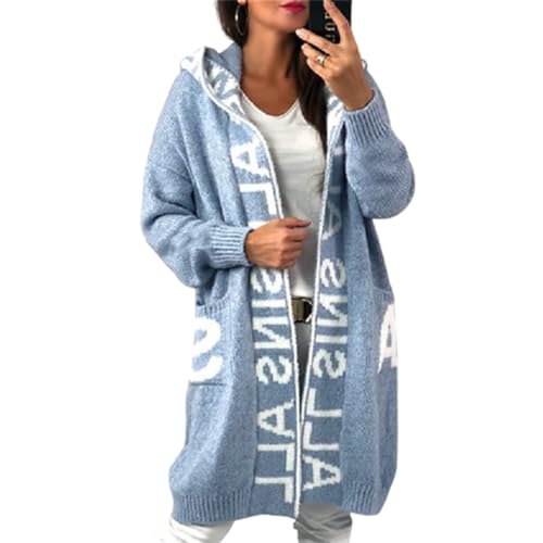 JIAALU Damen Strickjacke Lang Cardigan Kapuzenpullover Grobstrick-Cardigan mit Kapuze Grobstrickjacke Strickmantel mit Kapuze Cardigan Strickpullover Herbst Winter Jacke Sweater Outerwear von JIAALU
