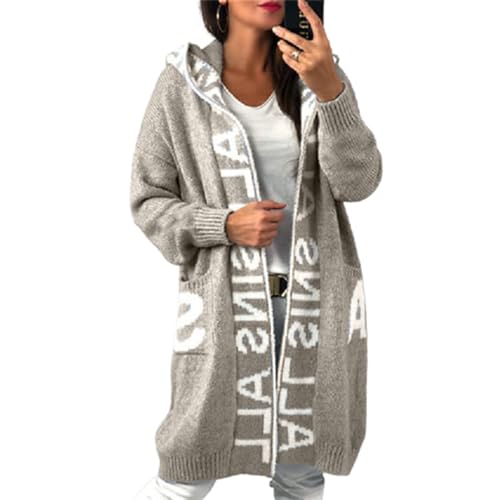 JIAALU Damen Strickjacke Lang Cardigan Kapuzenpullover Grobstrick-Cardigan mit Kapuze Grobstrickjacke Strickmantel mit Kapuze Cardigan Strickpullover Herbst Winter Jacke Sweater Outerwear von JIAALU
