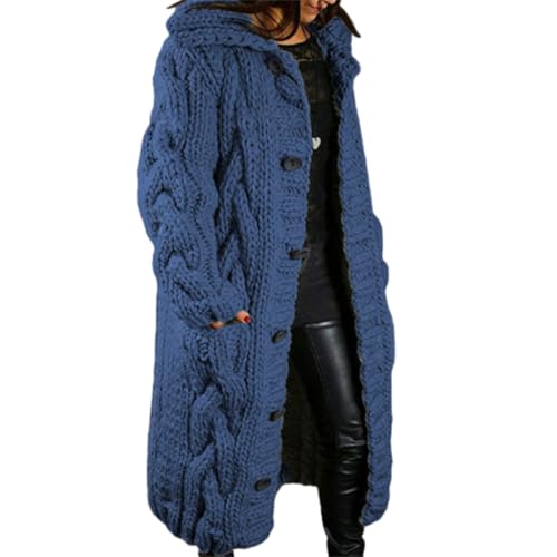 JIAALU Damen Strickjacke Lang Grobstrickjacke Strickmantel Cardigan Kapuzenpullover Grobstrick-Cardigan mit Kapuze Strickpullover Herbst Winter Jacke von JIAALU