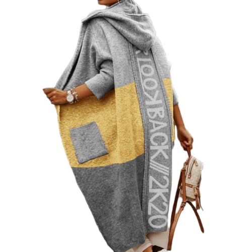 JIAALU Damen Strickjacke Lang WinterJacke Cardigan Kapuzenpullover Grobstrick-Cardigan mit Kapuze Grobstrickjacke Strickpullover HerbstCardigan von JIAALU