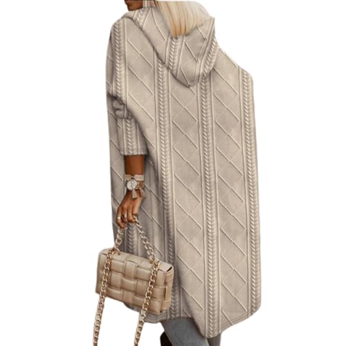 JIAALU Damen Strickjacke Lang WinterJacke Cardigan Kapuzenpullover Grobstrick-Cardigan mit Kapuze Grobstrickjacke Strickpullover HerbstCardigan von JIAALU