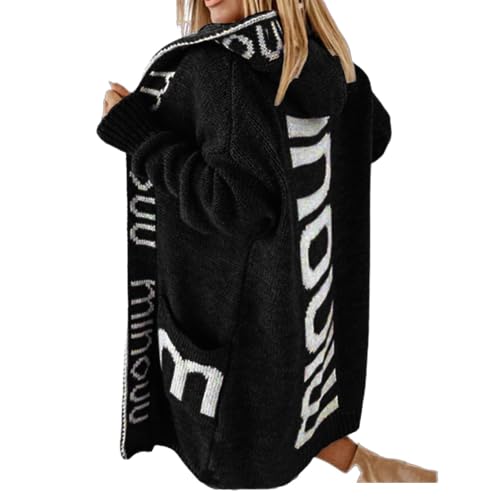 JIAALU Damen Strickjacke Pullover Elegante Damen Strickmantel Strickjacke mit Taschen Strick Cardigan Lang Einfarbig mit Kapuzen Lose Cardigan Coat Warm Herbst Winter Strickjacken-Long von JIAALU