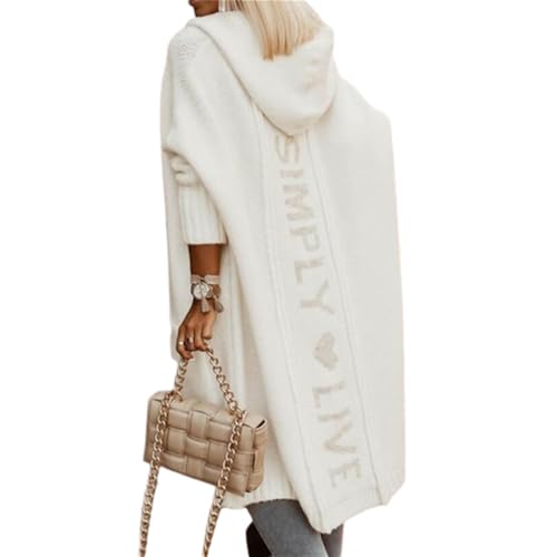 JIAALU Damen Strickjacke Pullover Elegante Damen Strickmantel Strickjacke mit Taschen Strick Cardigan Lang Einfarbig mit Kapuzen Lose Cardigan Coat Warm Herbst Winter Strickjacken-Long von JIAALU