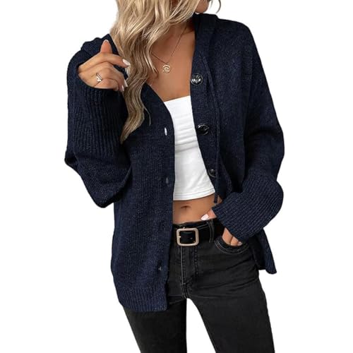 JIAALU Damen Strickjacke mit Kapuze Kurz Strick Cardigan Strickpullover Herbst mit V-Ausschnitt Knopfleiste Open Front Casual Sweater Pullover Cardigan Kapuzenpullover Strickmantel JIAALU Damen Strickjacke mit Kapuze Kurz Strick Cardigan Strickpullover Herbst mit V-Ausschnitt Knopfleiste Open Front Casual Sweater Pullover Cardigan Kapuzenpullover Strickmantel von JIAALU