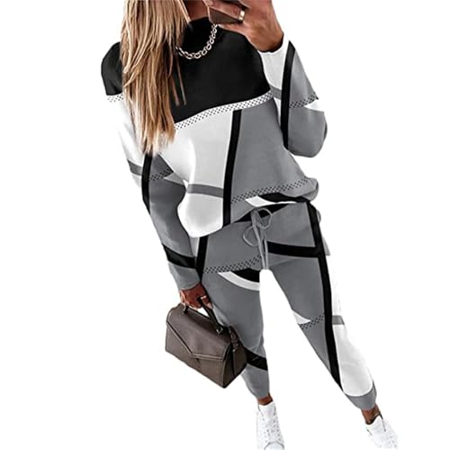 JIAALU Damen-Trainingsanzug Damen Jogginganzug Zweiteiler Outfit Colorblock Sweatshirt + Jogginghose Sportswear 2 Stück Trainingsanzug Set Sportbekleidung von JIAALU