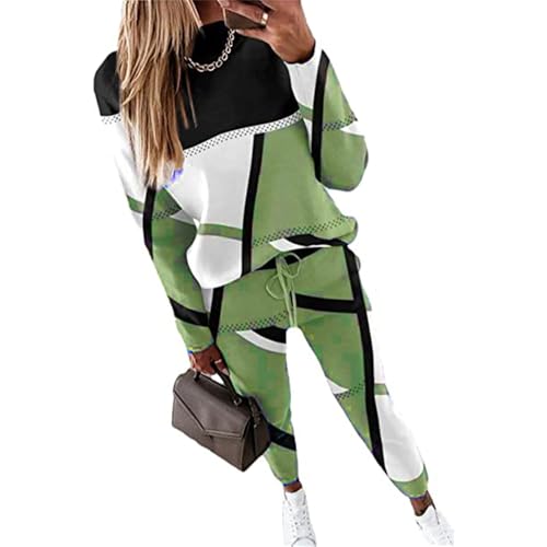 JIAALU Damen-Trainingsanzug Damen Jogginganzug Zweiteiler Outfit Colorblock Sweatshirt + Jogginghose Sportswear 2 Stück Trainingsanzug Set Sportbekleidung von JIAALU