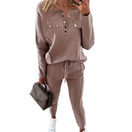 JIAALU Damen-Trainingsanzug Damen Jogginganzug Zweiteiler Outfit Colorblock Sweatshirt + Jogginghose Sportswear 2 Stück Trainingsanzug Set Sportbekleidung von JIAALU