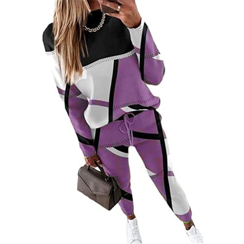 JIAALU Damen-Trainingsanzug Damen Jogginganzug Zweiteiler Outfit Colorblock Sweatshirt + Jogginghose Sportswear 2 Stück Trainingsanzug Set Sportbekleidung von JIAALU