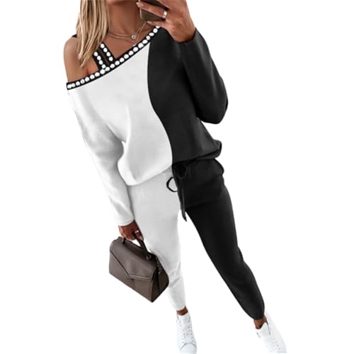 JIAALU Damen-Trainingsanzug Damen Jogginganzug Zweiteiler Outfit Colorblock Sweatshirt + Jogginghose Sportswear 2 Stück Trainingsanzug Set Sportbekleidung von JIAALU