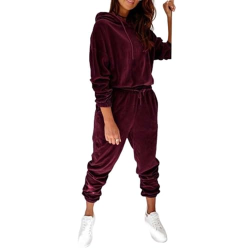 JIAALU Damen Trainingsanzug Zweiteilige Samt Hausanzug Velours Langarm Freizeitanzug Oberteile und Hose Set Kapuzenpullover Jogginganzug von JIAALU