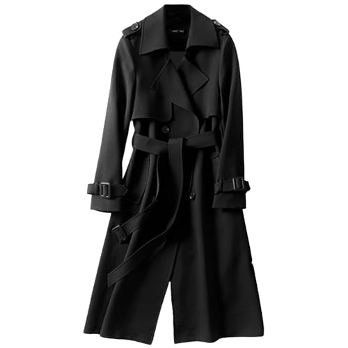 JIAALU Damen Trenchcoat Jacke Winddichter Cardigan Zweireiher Langer Mantel Übergangsmantel mit Taschen Solide Revers Windjackemit Knöpfen Wintermantel Windjacke Outdoorjacke von JIAALU