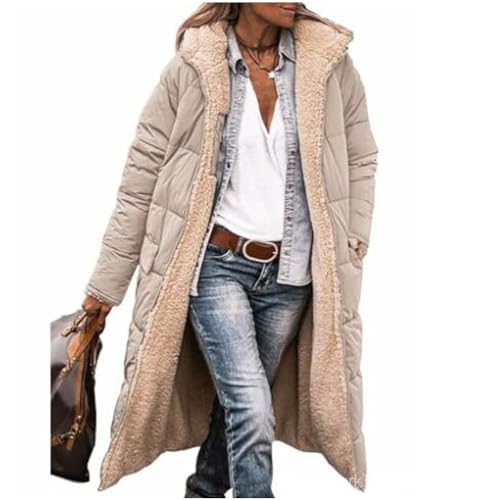 JIAALU Damen Warm Doppelseitige Plüsch Wintermäntel Auf Beiden Seiten Parka mit Fell Kapuze Warm Sherpa Fleece Gefütterter Frauen Oberbekleidung Outdoorjacke Steppjacke Steppmantel von JIAALU