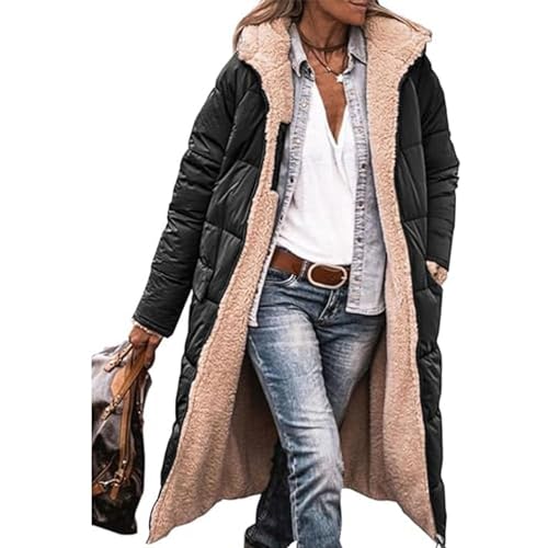 JIAALU Damen Warm Doppelseitige Plüsch Wintermäntel Auf Beiden Seiten Parka mit Fell Kapuze Warm Sherpa Fleece Gefütterter Frauen Oberbekleidung Outdoorjacke Steppjacke Steppmantel von JIAALU