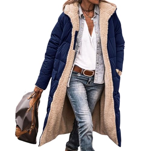 JIAALU Damen Warm Doppelseitige Plüsch Wintermäntel Auf Beiden Seiten Parka mit Fell Kapuze Warm Sherpa Fleece Gefütterter Frauen Oberbekleidung Outdoorjacke Steppjacke Steppmantel von JIAALU