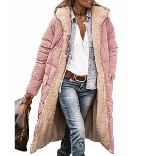 JIAALU Damen Warm Doppelseitige Plüsch Wintermäntel Auf Beiden Seiten Parka mit Fell Kapuze Warm Sherpa Fleece Gefütterter Frauen Oberbekleidung Outdoorjacke Steppjacke Steppmantel von JIAALU