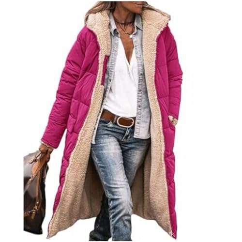 JIAALU Damen Warm Doppelseitige Plüsch Wintermäntel Auf Beiden Seiten Parka mit Fell Kapuze Warm Sherpa Fleece Gefütterter Frauen Oberbekleidung Outdoorjacke Steppjacke Steppmantel von JIAALU