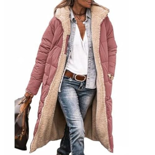 JIAALU Damen Warm Doppelseitige Plüsch Wintermäntel Auf Beiden Seiten Parka mit Fell Kapuze Warm Sherpa Fleece Gefütterter Frauen Oberbekleidung Outdoorjacke Steppjacke Steppmantel von JIAALU