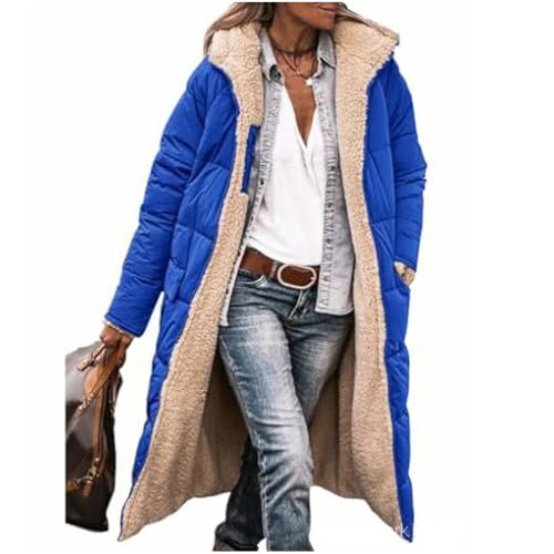 JIAALU Damen Warm Doppelseitige Plüsch Wintermäntel Auf Beiden Seiten Parka mit Fell Kapuze Warm Sherpa Fleece Gefütterter Frauen Oberbekleidung Outdoorjacke Steppjacke Steppmantel von JIAALU