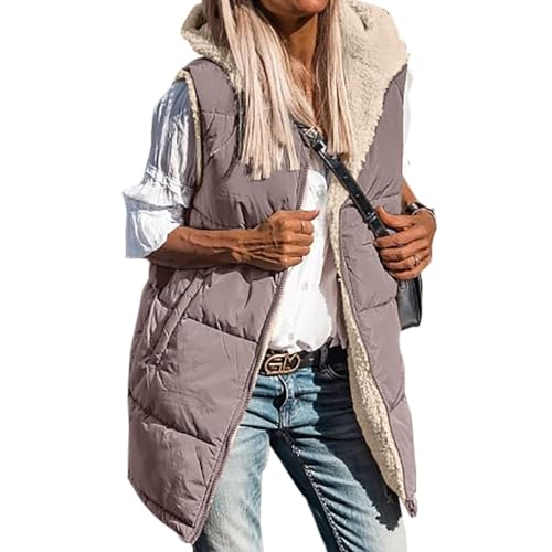 JIAALU Damen Warm Doppelseitige Plüsch Wintermäntel Auf Beiden Seiten Parka mit Fell Kapuze Warm Sherpa Fleece Gefütterter Frauen Oberbekleidung Outdoorjacke Steppjacke Steppmantel von JIAALU