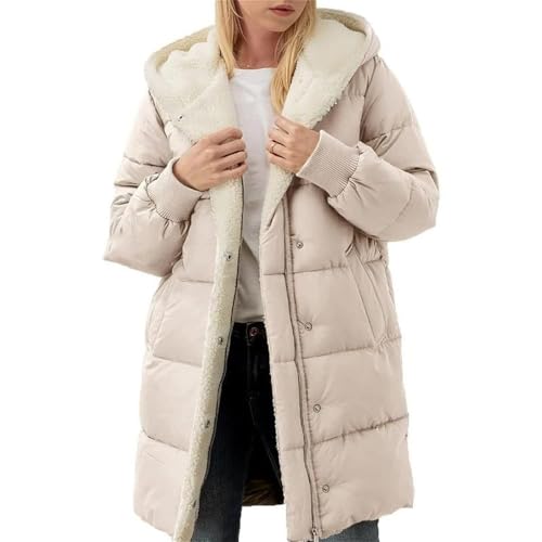 JIAALU Damen Warm Doppelseitige Plüsch Wintermäntel Auf Beiden Seiten Parka mit Fell Kapuze Warm Sherpa Fleece Gefütterter Frauen Oberbekleidung Outdoorjacke Steppjacke von JIAALU