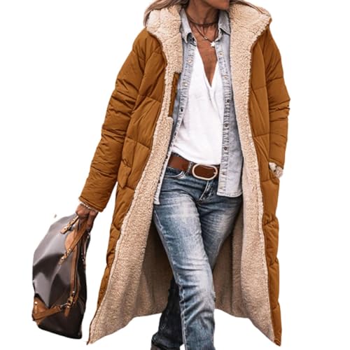 JIAALU Damen Warm Doppelseitige Plüsch Wintermäntel Warm Sherpa Fleece Gefütterter Steppjacke Auf Beiden Seiten Parka mit Fell Kapuze Winter Mantel Jacke Outdoorjacke von JIAALU