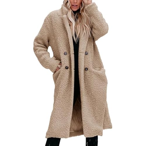JIAALU Damen Winterjacke Revers Parka Elegant Trenchcoat Plüschmantel Mantel Plüschjacke Teddy Fleece Jacke ÜbergangsjackeLang Cardigan Outwear Coat von JIAALU