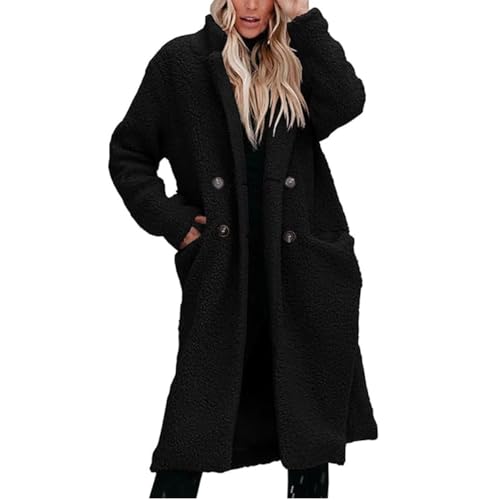 JIAALU Damen Winterjacke Revers Parka Elegant Trenchcoat Plüschmantel Mantel Plüschjacke Teddy Fleece Jacke ÜbergangsjackeLang Cardigan Outwear Coat von JIAALU