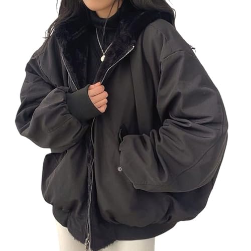 JIAALU Damen Wintermantel Auf Beiden Seiten Parka mit Fell Kapuze Warm Fleece Gefütterter Doppelseitige Plüsch und dick Winterjacke Winter Mantel Jacke Outdoorjacke von JIAALU