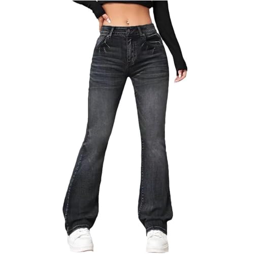 JIAALU Denim Hosen Schlaghose Skinny High Waist Flard Damen Jeans Fit Gewaschene Bootcut Flarecut Stretch Casual Jeanshose Y2K Ausgestellte Freizeithose von JIAALU