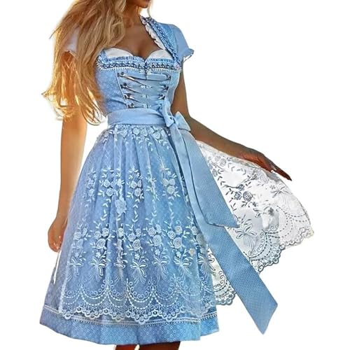 JIAALU Dirndl Damen Midi Trachtenkleid Trachtenkleid Dirndl mit Dirndlschürzen Damen Dirndlkleid Grün Trachtenmode Vintage Set Trachtenmode für Oktoberfest Dirndlkleid Trachtenrock Kleid S-5XL von JIAALU