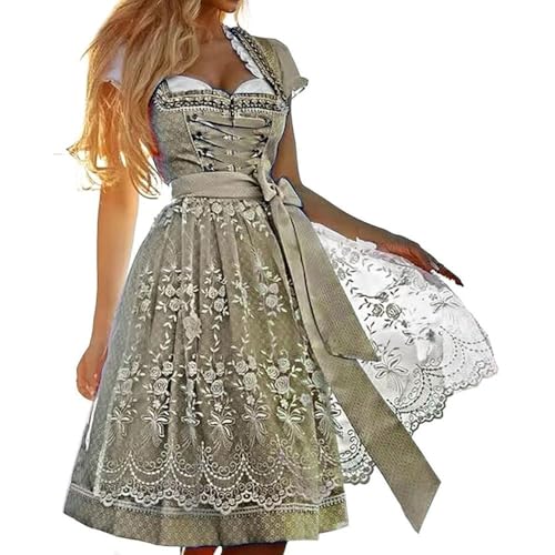 JIAALU Dirndl Damen Midi Trachtenkleid Trachtenkleid Dirndl mit Dirndlschürzen Damen Dirndlkleid Grün Trachtenmode Vintage Set Trachtenmode für Oktoberfest Dirndlkleid Trachtenrock Kleid S-5XL von JIAALU