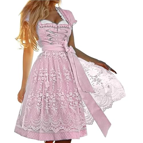JIAALU Dirndl Damen Midi Trachtenkleid Trachtenkleid Dirndl mit Dirndlschürzen Damen Dirndlkleid Grün Trachtenmode Vintage Set Trachtenmode für Oktoberfest Dirndlkleid Trachtenrock Kleid S-5XL von JIAALU
