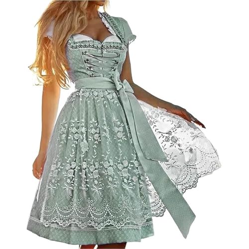 JIAALU Dirndl Damen Midi Trachtenkleid Trachtenkleid Dirndl mit Dirndlschürzen Damen Dirndlkleid Grün Trachtenmode Vintage Set Trachtenmode für Oktoberfest Dirndlkleid Trachtenrock Kleid S-5XL von JIAALU