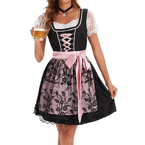 JIAALU Dirndl Damen midi Lang Trachtenkleid 2tlg Oktoberfest Trachtenkleid Kleid mit Spitzenschürze Trachtenmode Dirndl-Komplettsets Kleid für Oktoberfest Besondere Anlässe von JIAALU