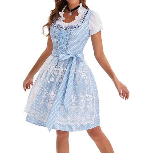 JIAALU Dirndl Damen midi Lang Trachtenkleid 2tlg Oktoberfest Trachtenkleid Kleid mit Spitzenschürze Trachtenmode Dirndl-Komplettsets Kleid für Oktoberfest Besondere Anlässe von JIAALU