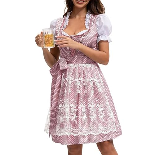 JIAALU Dirndl Damen midi Lang Trachtenkleid 2tlg Oktoberfest Trachtenkleid Kleid mit Spitzenschürze Trachtenmode Dirndl-Komplettsets Kleid für Oktoberfest Besondere Anlässe von JIAALU