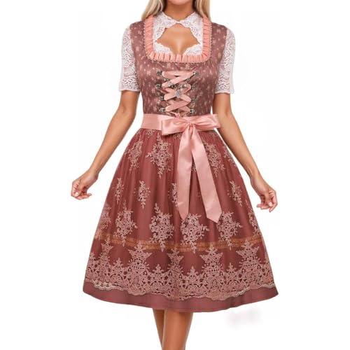 JIAALU Dirndl Damen midi Lang Trachtenkleid Trachtenmode Modernes Oktober fest Dirndl Elegant Retro Kleider Trachtenrock Kleid Dirndl Trachten Mädchen Cosplay RöckeGermandress von JIAALU