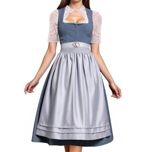 JIAALU Dirndl Damen midi Lang Trachtenkleid Trachtenmode Modernes Oktober fest Dirndl Elegant Retro Kleider Trachtenrock Kleid Dirndl Trachten Mädchen Cosplay RöckeGermandress von JIAALU