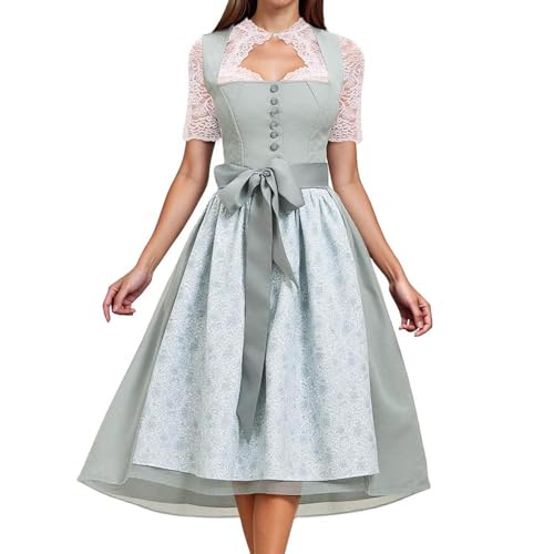 JIAALU Dirndl Damen midi Lang Trachtenkleid Trachtenmode Modernes Oktober fest Dirndl Elegant Retro Kleider Trachtenrock Kleid Dirndl Trachten Mädchen Cosplay RöckeGermandress von JIAALU