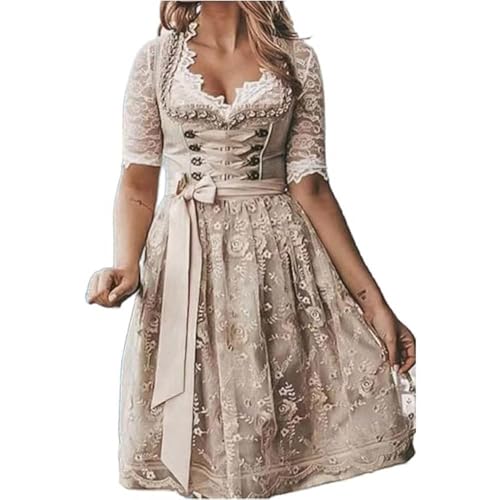 JIAALU Dirndl Damen midi Lang Trachtenkleid Trachtenmode Modernes Oktober fest Dirndl Elegant Retro Kleider Trachtenrock Kleid Dirndl Trachten Mädchen Cosplay RöckeGermandress von JIAALU
