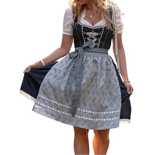 JIAALU Dirndl Damen midi Lang Trachtenkleid Trachtenmode Modernes Oktober fest Dirndl Elegant Retro Kleider Trachtenrock Kleid Dirndl Trachten Mädchen Cosplay RöckeGermandress von JIAALU