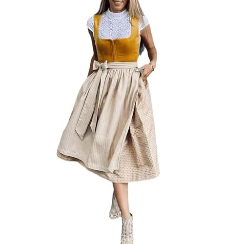 JIAALU Dirndl Damen midi Lang Trachtenkleid Trachtenmode Modernes Oktoberfestdirndl Trachtenrock Kleid Dirndl Germandress Elegant Retro Kleider Trachten Mädchen Cosplay Röcke von JIAALU