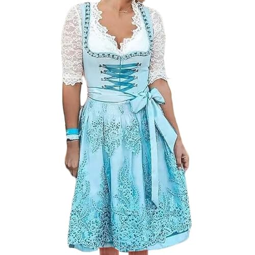 JIAALU Dirndl Damen midi Lang Trachtenkleid Trachtenmode Modernes Oktoberfestdirndl Trachtenrock Kleid Dirndl Germandress Elegant Retro Kleider Trachten Mädchen Cosplay Röcke von JIAALU